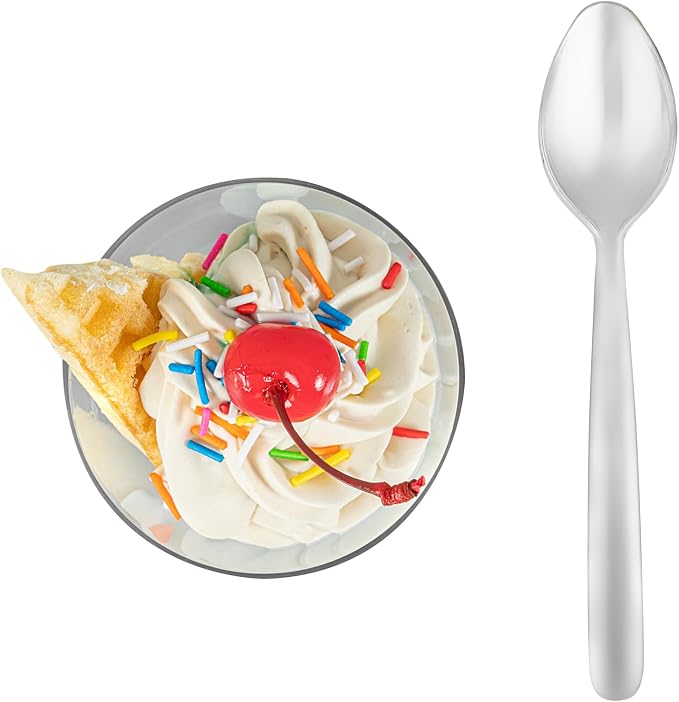 Restaurantware Moderna 5.5 Inch Disposable Spoons 250 Recyclable Small Dessert Spoons - Crack-Resistant For All Types Of Meals Silver Plastic Plastic Spoons
