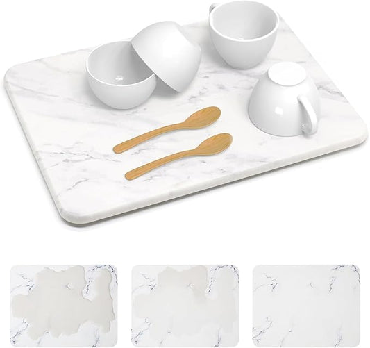 Quick Drying 30s Water Absorbing Stone Tray For Sink, Stone Dish Drying Mat For Kitchen Counter, Diatomaceous Earth Stone Drying Pad, Non Slip Kitchen Mat For Dishes, Marble Pattern, 11.8 X 15.7 Inch