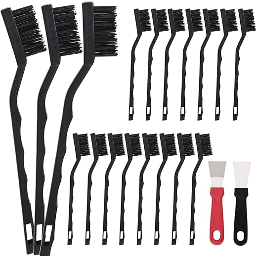 15 PCS Mini Nylon Brush Set，Masonry Brush Wire Bristle for Cleaning Welding Slag and Rust，Curved Handle Brush (Nylon, 15)