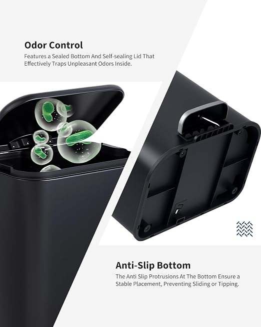 Garvee 5.2 gal Bathroom Trash Can, Step Garbage Can with Soft-Close Lid, Stainless Steel Recycling Bin with Removable Inner Bucket, Rectangular Waste Container for Kitchen, Living Room, Office, Black