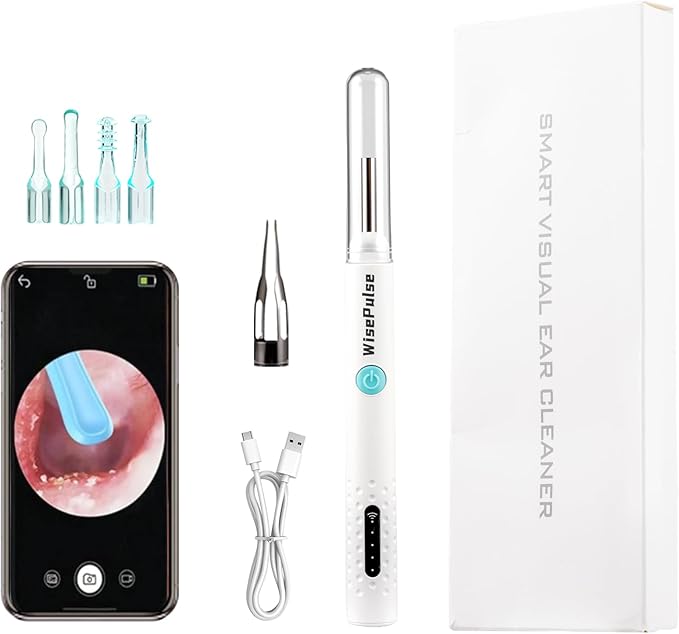 Smart Visual Ear Wax Removal Kit with Camera and Light,Professional Home Use HD Camera Ear Wax Removal，Vari Replacement Tips, Portable Ear Cleaning for iPhone, iPad, Android Phones (White)