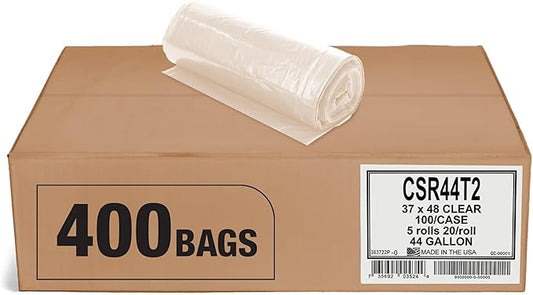 Aluf Plastics 44 Gallon 1.5 MIL (eq) Clear Heavy Duty Garbage Bags - 37" x 48" - Pack of 400 - for Industrial, Recycling, Storage, & Outdoor