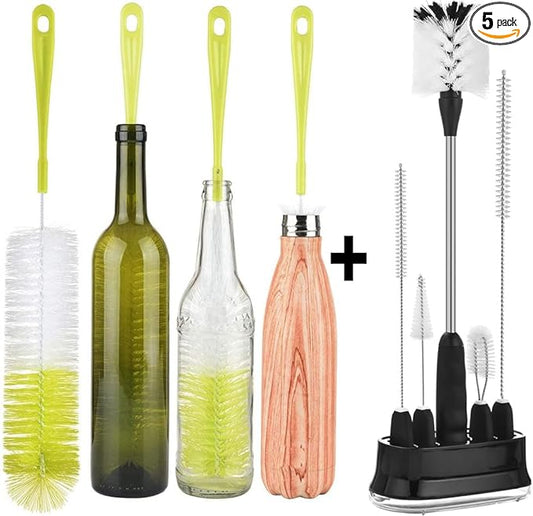ALINK 16” Long Bottle Brush Cleaner + ALINK 5 Pack Water Bottle Brush Cleaning Set with Holder
