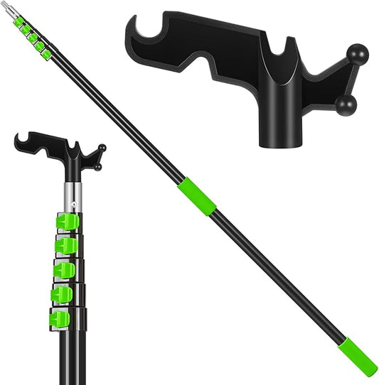 7-36 ft Telescopic Extension Pole with Utility Hook, Multi-Purpose Aluminum Pole for Painting, Dusting and New Year Window Cleaning Christmas Lights Installation Without a Ladder(Green)