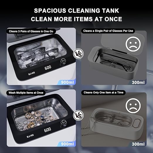 Ultrasonic Cleaner,Ultrasonic Jewelry Cleaner 45kHz Dental Retainer Cleaner for Jewelry,Rings,Eyeglasses,Watch Strap,Denture Cleaning Machine with 6 Time Modes,304 Stainless Steel,30oz