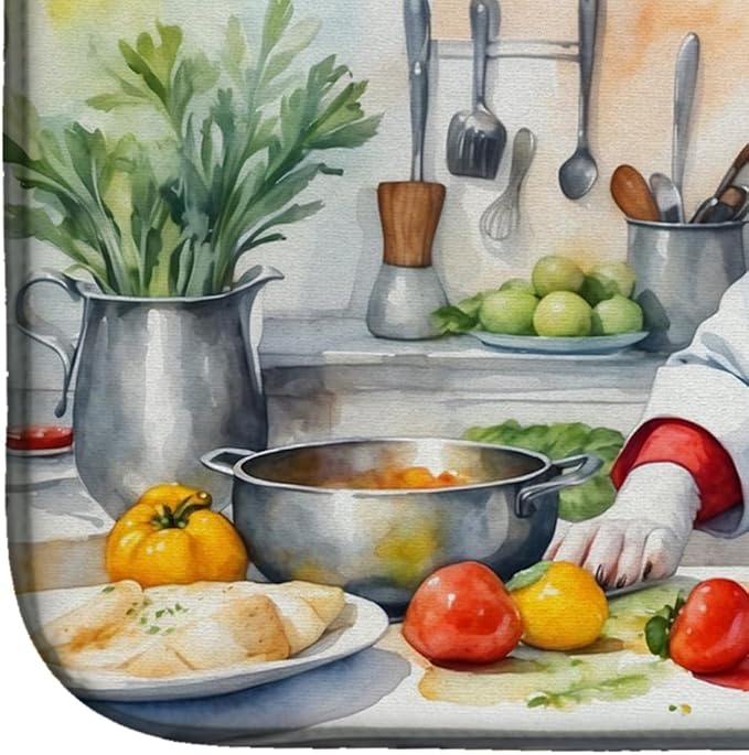 Caroline's Treasures DAC6223DDM Bull Terrier The Chef Dish Drying Mat Absorbent Dish Drying Mat Pad for Kitchen Counter Dish Drainer Mat for Countertop, 14 x 21", Multicolor