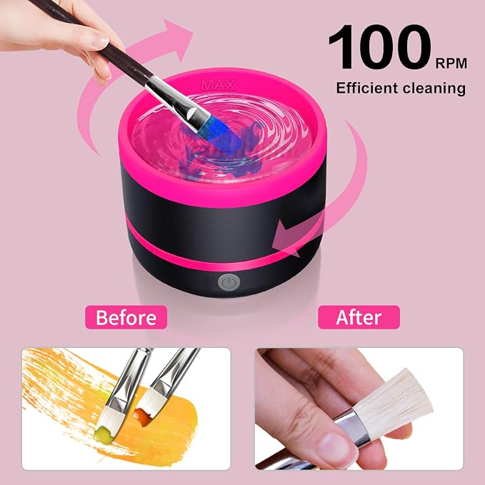 YAGHVEO® Electric Paint Brush Cleaner Tool,Silicone Paint Brush Rinser, Auto-spin Cup Paintbrush Cleaner,USBPainting Brush Cleaning Washer for Acrylic,Watercolor,Oil & Makeup Brushes for Artists