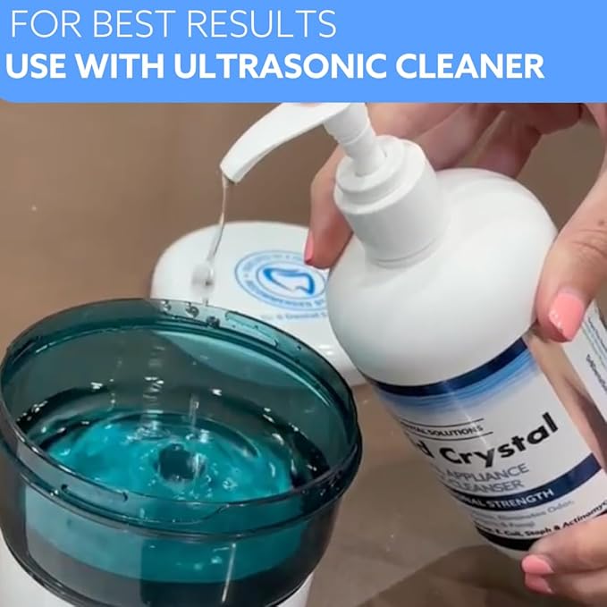 Dr. B Dental Solutions Liquid Crystal Soak Cleanser - Deep Cleaning Formula for Dentures, Retainers, Teeth Aligners, Night Guards & Oral Appliances - Removes Stains, Odors, & Germs - 12 oz