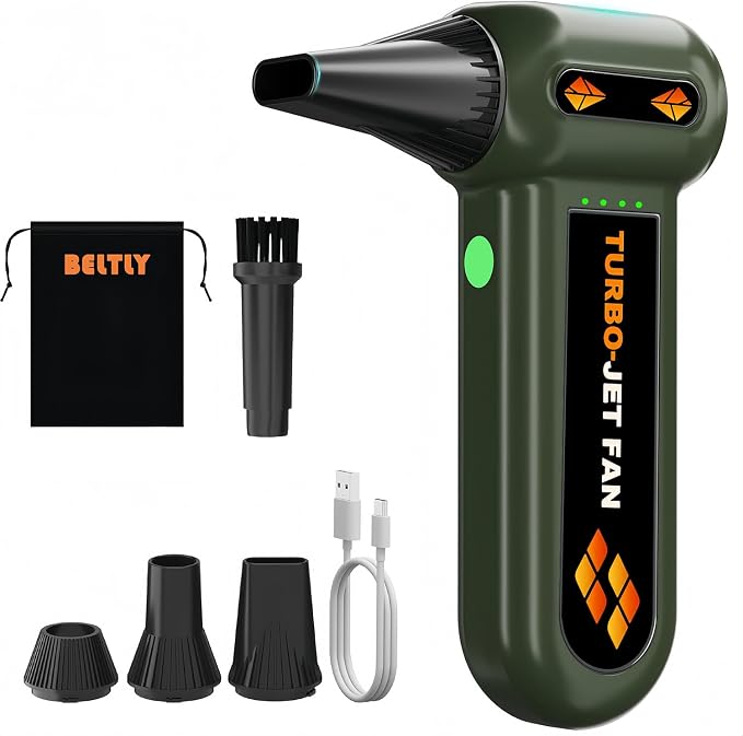 Super Powerful Compressed Air Duster, Rechargeable Duster Blower with LED Light, 4-Gear Adjustable 150000RPM Brushless Motor, Mini Blower for Computer, Keyboard, Outdoor, House and Car (Green)