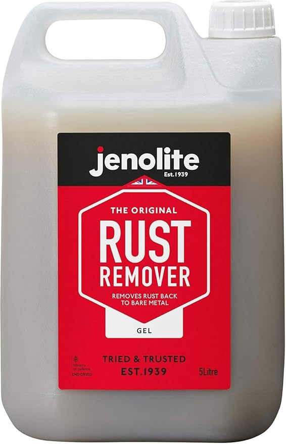 JENOLITE Gel Rust Remover for Metal 5 L (1.32 Gallon). Non-Drip Naval Jelly for Automotive and Vertical Metal Surfaces. Fast-Acting Concentrated Gel Dissolves Rust to Bare Metal. Made in Britain.