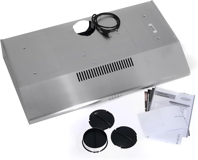 COSMO COS-5MU36 36 in. Delta Collection Ducted Under Cabinet Range Hood, Button Controls, Reusable Filters, LED Lights, Stainless Steel