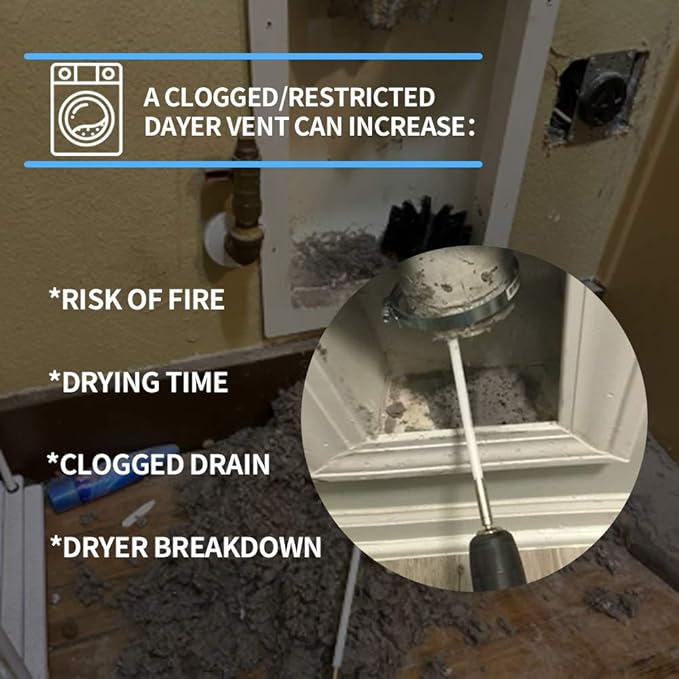 30 Feet Dryer Vent Cleaning Kit Chrome Button Locking System Dryer Vent Cleaning System Dryer Vent Cleaner Kit Vacuum Attachment Dryer Vent Nozzle Hose Attachment Vacuum Adapter Dryer Adapter
