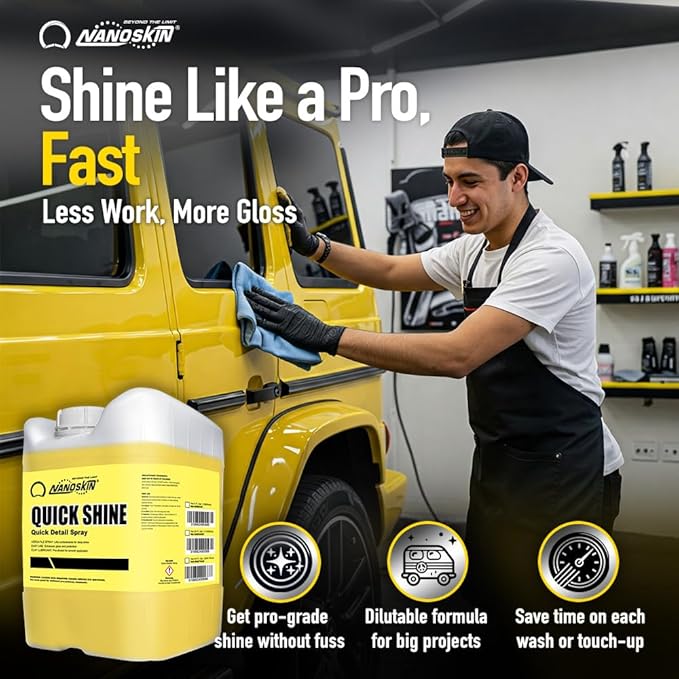 Nanoskin QUICK SHINE Quick Detail Spray 1 Gallon - Waterless Detailer Spray for Car Detailing | Deep Gloss Car Wax Booster & Clay Lubricant | Removes Dust, Smudges, Fingerprints and Other Contaminants