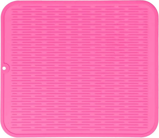 MicoYang Silicone Dish Drying Mat for Multiple Usage,Easy clean,Eco-friendly,Heat-resistant Silicone Mat for Kitchen Counter or Sink,Refrigerator or Drawer Liner Rose XL 18 inches x 16 inches