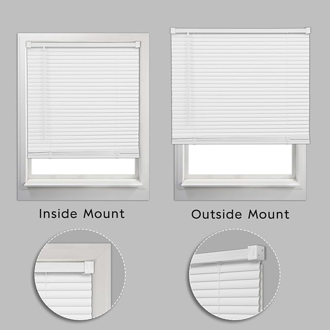 Changshade Vinyl Window Shades Pull Down Venetian Mini Blinds 1Inch Slat Cordless Light Filtering, Horizontal Window Blinds for Home Office, Inside Outside Mount Easy to Install, 35" Wx64 H, White