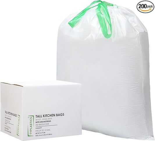 TYPLASTICS Tall Kitchen Drawstring Trash Bags 13 Gallon (200 Count)