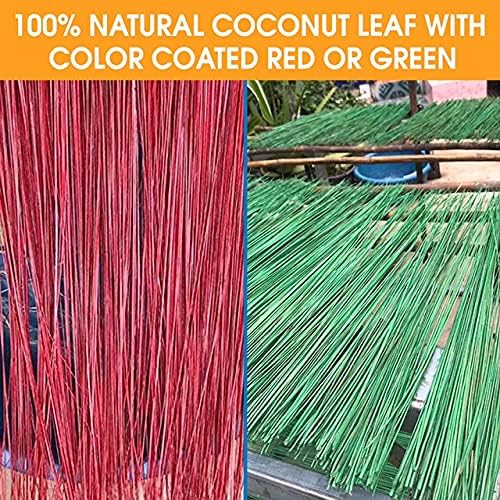 1 Piece of 32 inch Multi-Surface Sturdy Outdoor Authentic Coconut Leaf Broom Asian Thai Heavy Duty Broom (Red)