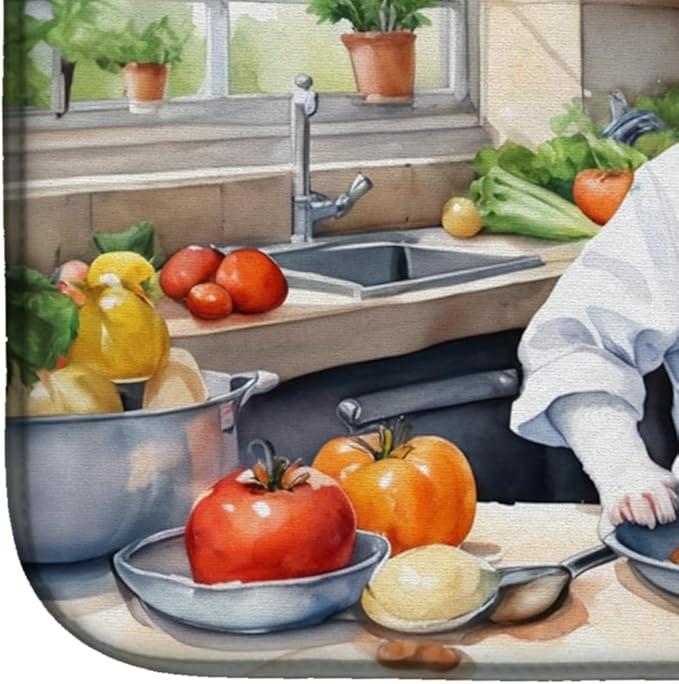 Caroline's Treasures DAC6270DDM Jack Russell Terrier The Chef Dish Drying Mat Absorbent Dish Drying Mat Pad for Kitchen Counter Dish Drainer Mat for Countertop, 14 x 21", Multicolor