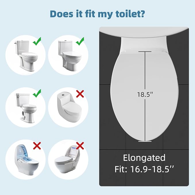 Hibbent Elongated Bidet Toilet Seat with Slow Close, Non-Electric Bidet Attachment for Toilet Seat with Dual Nozzle, Bidet Sprayer with Adjustable Self-Cleaning Nozzles, Brass T Adapter