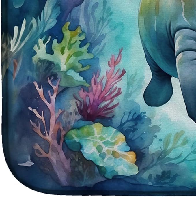 Caroline's Treasures Manatee in a Dreamscape Dish Drying Mat Absorbent Dish Drying Mat Pad for Kitchen Counter Dish Drainer Mat for Countertop, 14 x 21", Multicolor