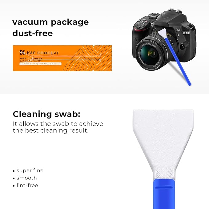 K&F Concept 24mm Full Frame Sensor Cleaning Swab*10+20ml Sensor Cleaner+ Air Blower Compatible with Nikon Sony Canon DSLR Camera Sensor