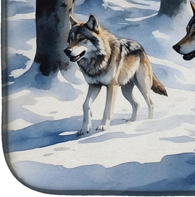Caroline's Treasures Winter Wolves Dish Drying Mat Absorbent Dish Drying Mat Pad for Kitchen Counter Dish Drainer Mat for Countertop, 14 x 21", Multicolor