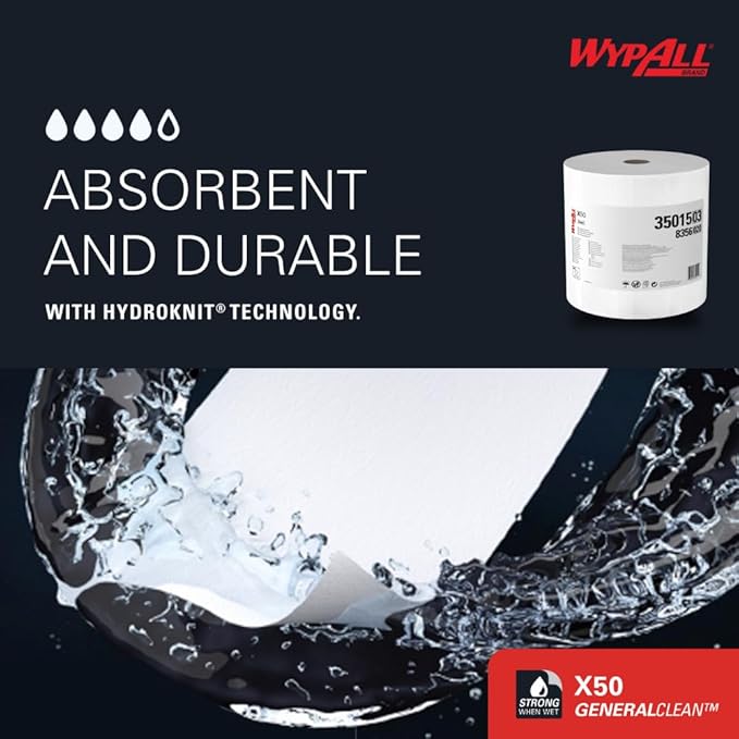 WypAll GeneralClean X50 Cloths Cleaning Wipes (35015), Jumbo, Strong Towels for Extended Use, White (1 Roll of 1,100 Sheets, 1,100 Sheet Total)