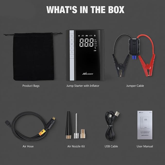 Nilight Jump Starter with Air Compressor 3500A 150PSI Portable Car Battery Booster 9.0 Gas & 8.0L Diesel with Auto-Shutoff Digital Tire Inflator 12V Battery Power Supply w/Large LCD Display