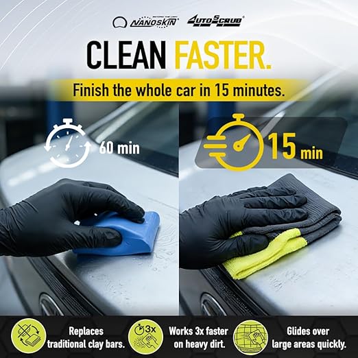 Nanoskin AUTOSCRUB Surface Prep Towel Medium Grade- Patented Clay Bar Replacement Tool to Remove Embedded Contaminants Before Wax & Coating | Safe for Painted Surface, Glass, Plastic, Metal & More 12" x 12"