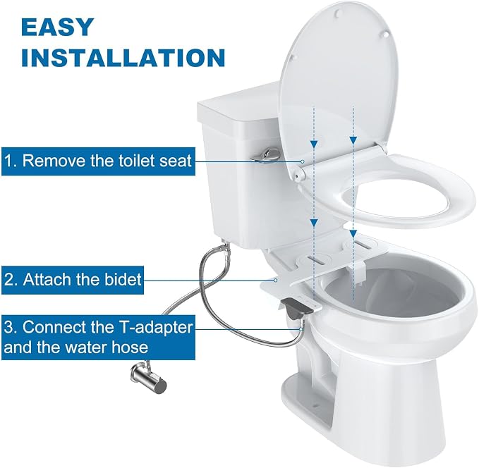 GarveeHome Bidet Attachment for Toilet, Non-Electric Self-Cleaning Dual Nozzle with Feminine and Rear Wash, Cold Water Sprayer with Adjustable Pressure, Easy to Install in Grey