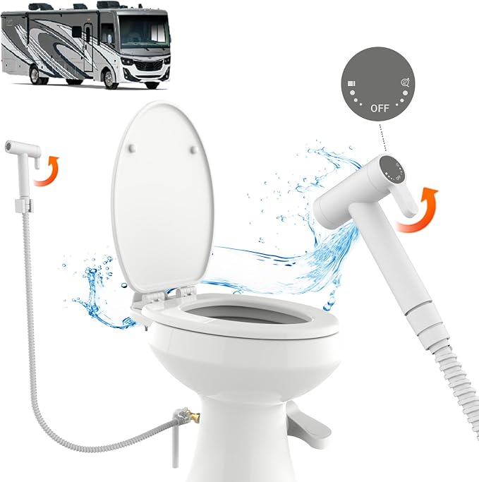 RV Bidet Sprayer for Toilet - Ceramic Cartridge, All Metal Durable, Dual Mode Handheld Bidet with 59" Hose, Shut-Off Valve & RV Fittings, for RVs, Fifth Wheels, Trailers & Campers