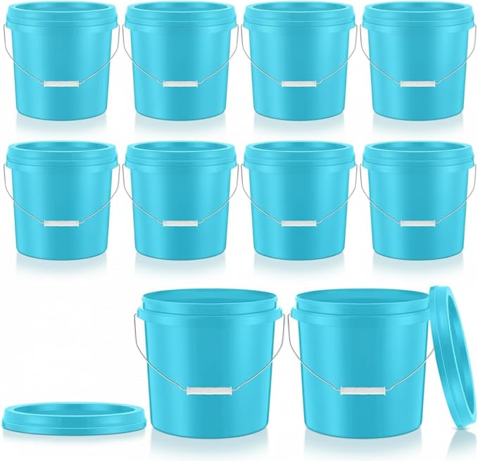 Tioncy 10 Pcs 2 Gallon Plastic Bucket with Lid Heavy Duty 2 Gallon Bucket Pail with Lid Handle for Storage Container Home Household Cleaning (Light Blue)