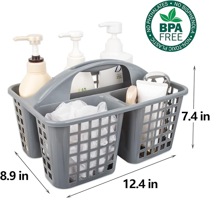 JiatuA Portable Shower Caddy Basket Cleaning Supplies Organizer with Handle Plastic Tote Storage Tool Bin for Bathroom Kitchen Bedroom College Dorm, Under Sink, Garden, Green & Grey