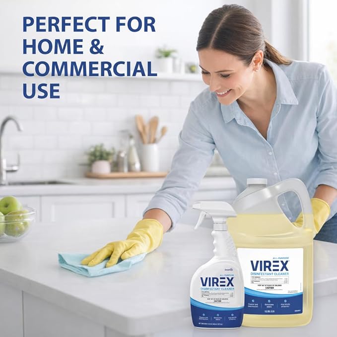 VIREX Diversey CBD540557 All Purpose Disinfectant Cleaner, Multi Surface Cleaning for Home and Commercial Use, Ready to Use Formula in Refill Size, Lemon Scent, 1 Gallon (Pack of 2)