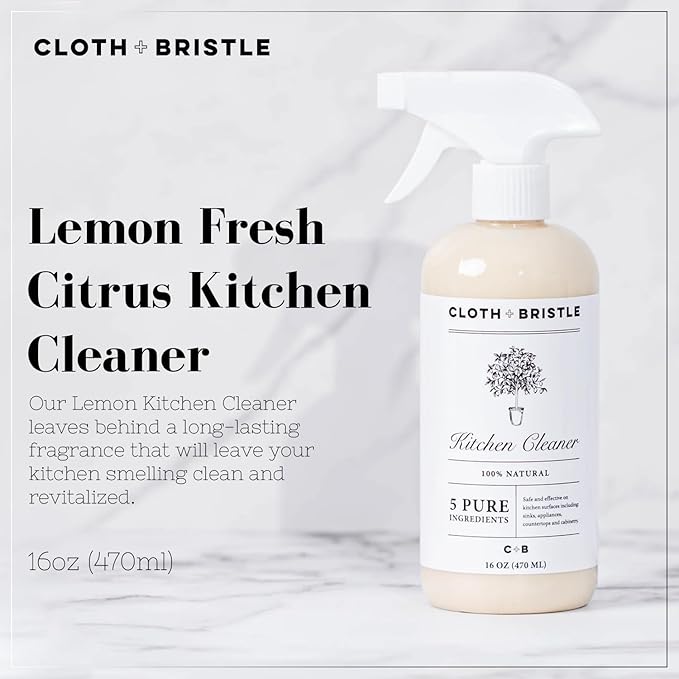 CLOTH & BRISTLE Lemon Fresh Citrus Kitchen Cleaner, All-Purpose Degreaser, Disinfectant Spray, Grease-Cutting Surface Cleaner with Lemon Scent