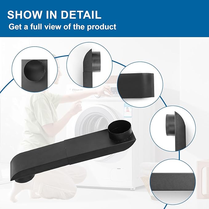 OEM Periscope Dryer Vent Kit Adjustable Telescoping 4 Inch Stainless Steel Low Profile Duct (12"-19"), Space Saving In-Wall Installation, Slim Magnetic Adapter Fits Whirlpool & All 4" Outlet Dryers