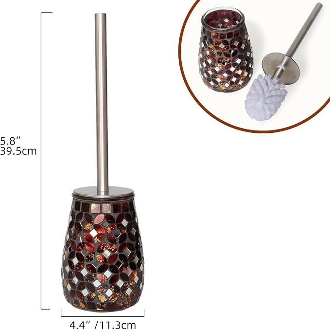 Handmade Mosaic Toilet Brush and Holder Set, Decorative Brown Glass Toilet Bowl Brush with Stainless Steel Handle, Luxury Bathroom Accessories Set, Mosaic Bathroom Decor, Weighted Base