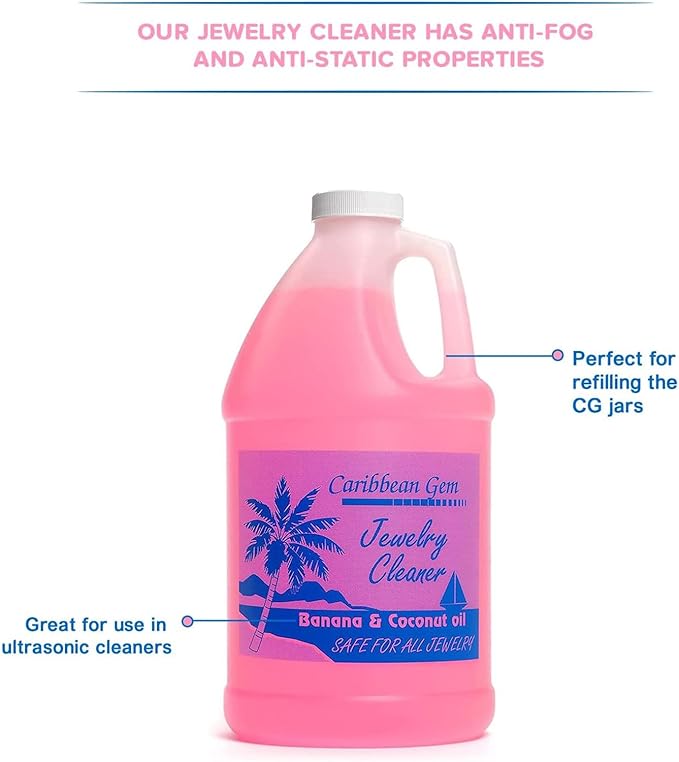 Caribbean Gem Banana & Coconut Oil Jewelry Cleaner (1/2 Gallon Refill) - Jewelry Cleaning Solution Gallon for All Gold, Silver, Diamonds, Rings, Gems & Precious Stones