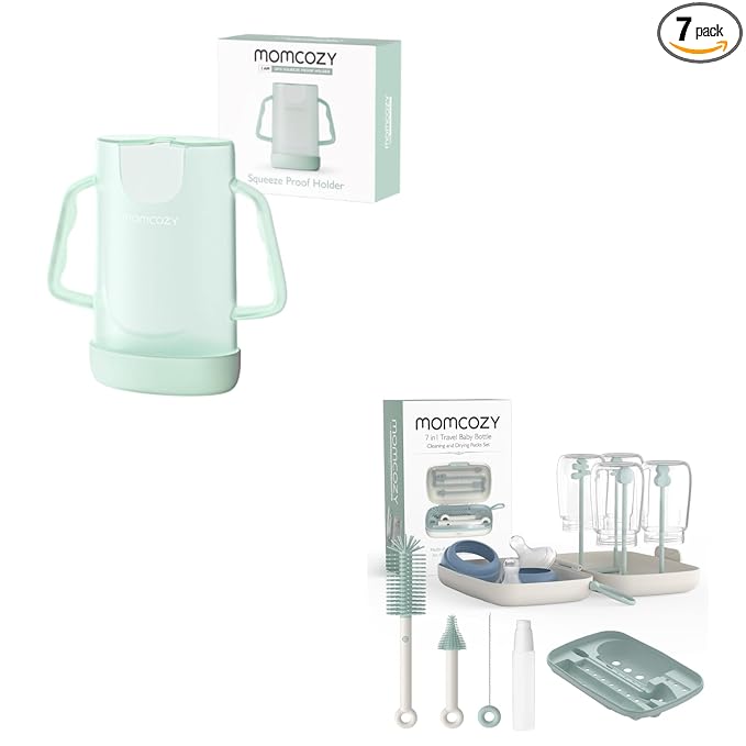 Momcozy 7-in-1 Baby Bottle Brush Set + Squeeze Pouch Holder