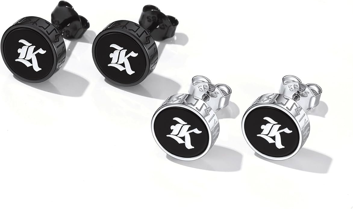 ChicSilver 925 Sterling Silver Viking Rune Natural Black Onyx Stud Earrings For Women Men