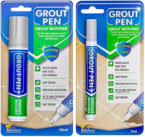 Grout Pen Tile Paint Marker: Waterproof Grout Colorant and Sealer to Renew, Repair, and Refresh Tile Grout - Cleaner Coating Stain Pens - 2 Pack, 5mm Narrow and 15mm Wide Tip Pen - Light Grey