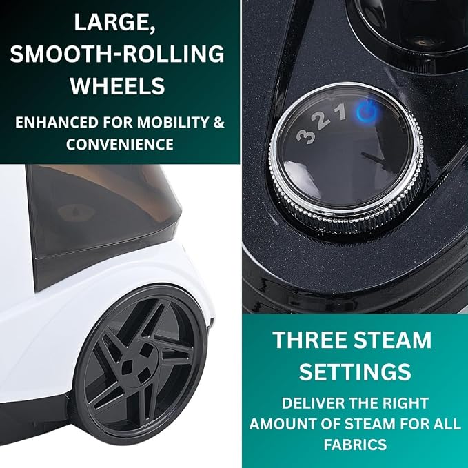 True & Tidy® Pro Smart Auto-Off Commercial Garment Steamer with Extra Large 2.9L (98 oz) water tank, Heavy Duty with 3 Steam Settings, Aluminum Steam Plate, up to 90 mins