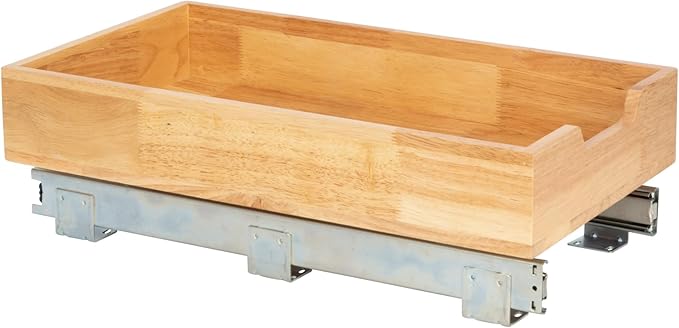 Household Essentials Glidez Steel and Wood Pull-Out/Slide-Out Storage Organizer for Under Cabinet Use - 1-Tier Design - Fits Standard Size Cabinet or Shelf, Brushed Nickel and Natural