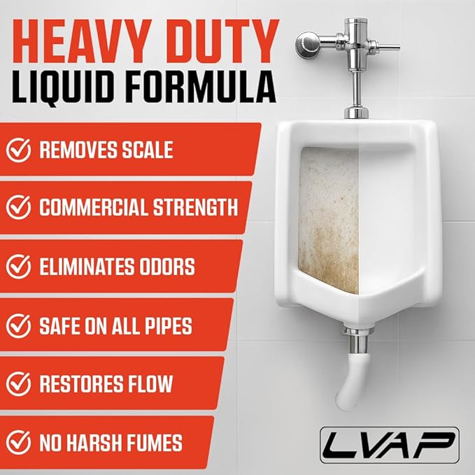 LVAP Heavy Duty Urinal Salt Remover – Made in USA – Commercial Grade Urinal Drain Cleaner & Odor Eliminator. Removes Salt, Calcium, Rust and Scale Build Up – 32 fl oz Bottles - 4 Pack