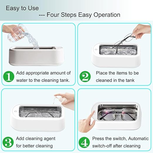 Ultrasonic Cleaner,640ML 48KHz Powerful Ultrasonic Jewelry Cleaner Machine, Sonic Glasses Cleaner for Eyeglass Ring Gold Silver Jewelry Denture Retainer Watch Dental Pod Cleaning