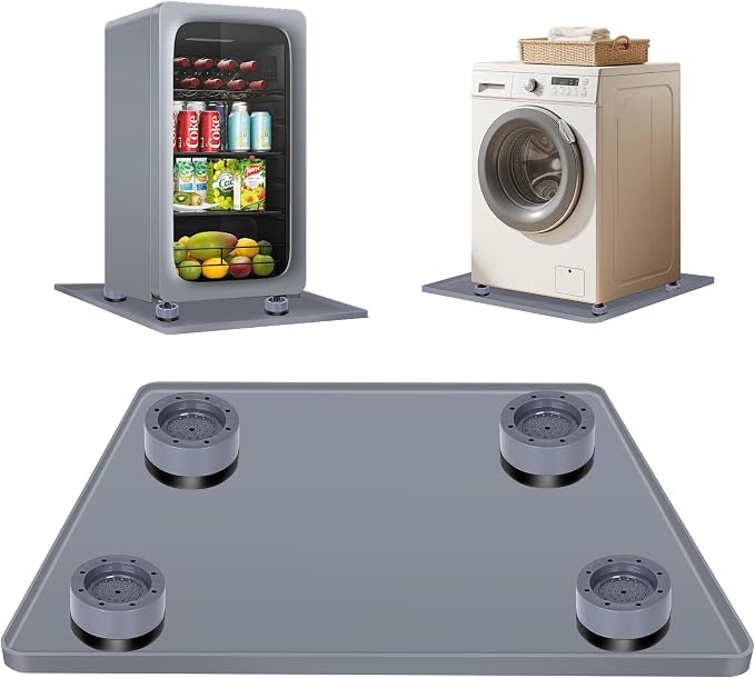 ToLanbbt Mini Fridge Silicone Mat with 4 Base Raisers - 20" x 20" x 0.6" Mini Fridge Drip Tray Under Refrigerator Mat Carpet Floor Protector Leak-Resistant Portable AC Pan for Washing Machine, Gray