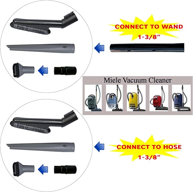 For Miele Vacuum Attachments Accessories plus 1-3/8'' Vacuum Extension Wands and Adapter Compatible with Miele C1 C2 C3 Vacuum Cleaners - Household Cleaning Attachment Kit