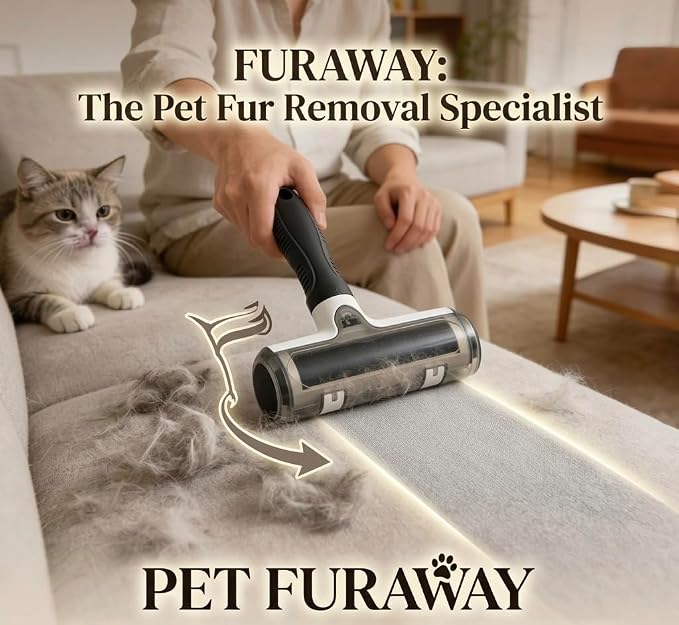 Pet FurAwayPro Reusable Pet Hair Remover – Self Cleaning Lint Roller for Dog & Cat Hair, Removes Fur from Furniture, Couch, Carpet, Car, Rugs & Bedding, Portable & Eco-Friendly