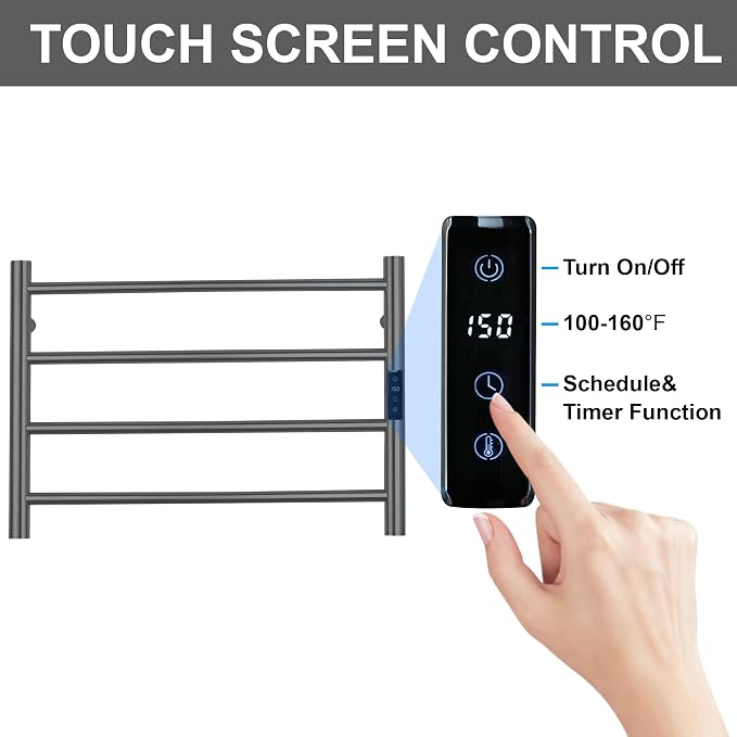 Electric Towel Rack with Voice Control for Alexa & Google Home,TUYA - Wall-Mounted Bathroom Heating Towel Warmer,Plug-in,Stainless Steel Material,16.54x23.62x5.51 in,Gunmetal Grey，4 Bars