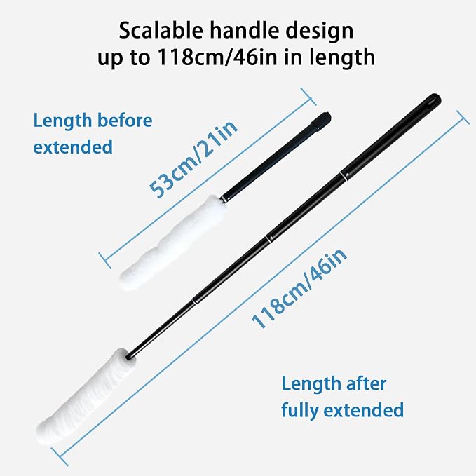 Telescopic Long Handle Bucket Brush,Up to 118cm,Thick Aluminum Alloy Extra Long Handle,Gallon Bucket Brush for Cleaning Dead Corners,Bendable Nylon Brush Head for Cleaning Bucket Opening>3.5cm (S1)